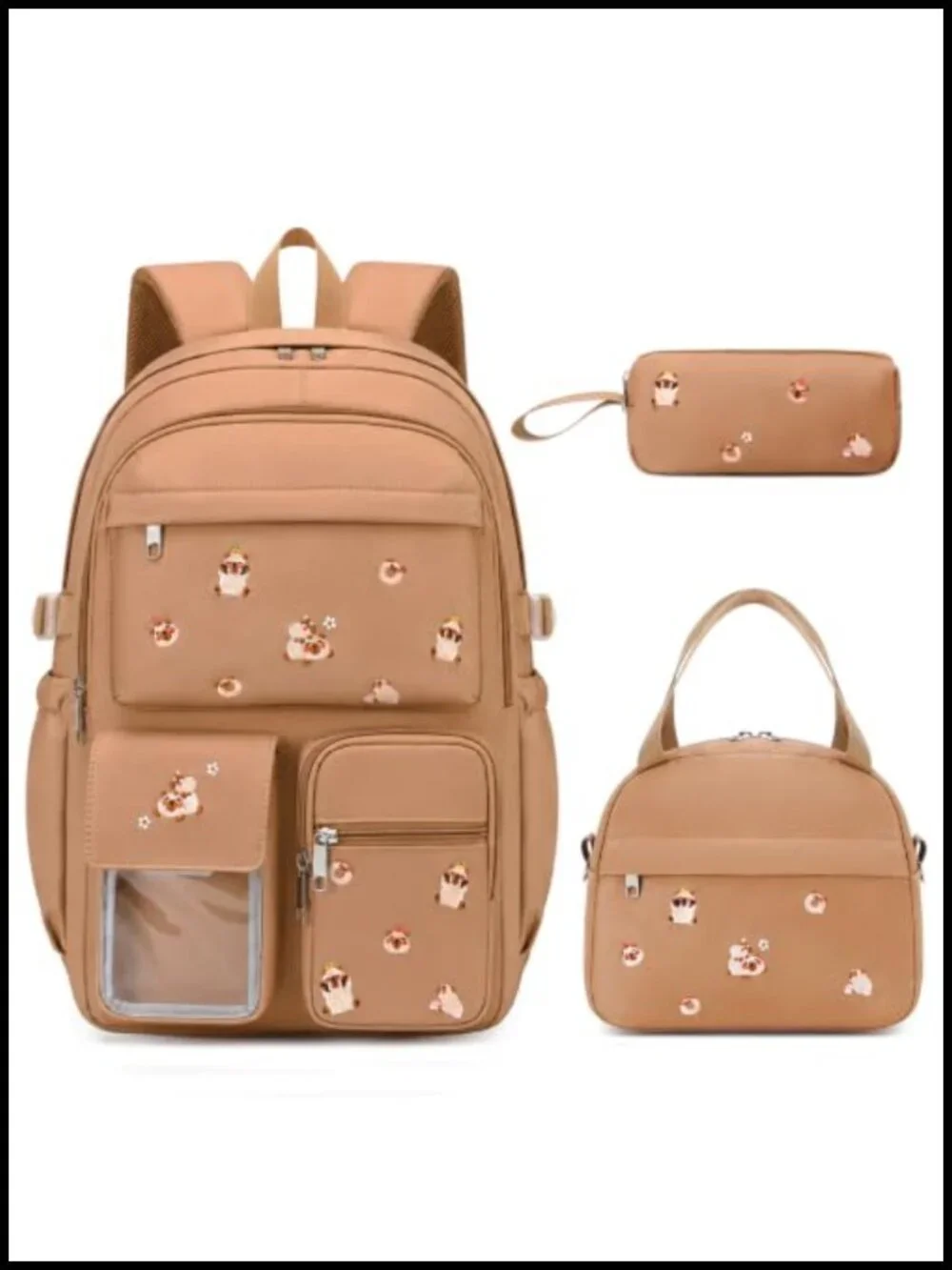 Girls Embroidered Backpack Set with Lunch Bag & Pencil Case, School & Travel,